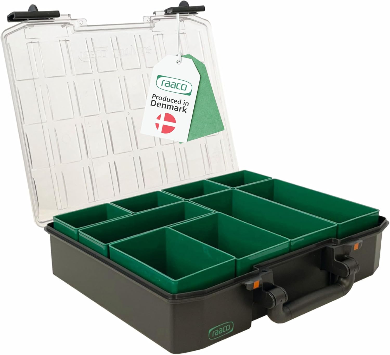 raaco CarryLite 80 4×8-9: Premium Storage Box for Workshop, 9 Compartments, 10 kg Capacity, Secure Storage, Portable, 27.7 x 33.8 x 8 cm, Screw Box, Empty Tool Box
